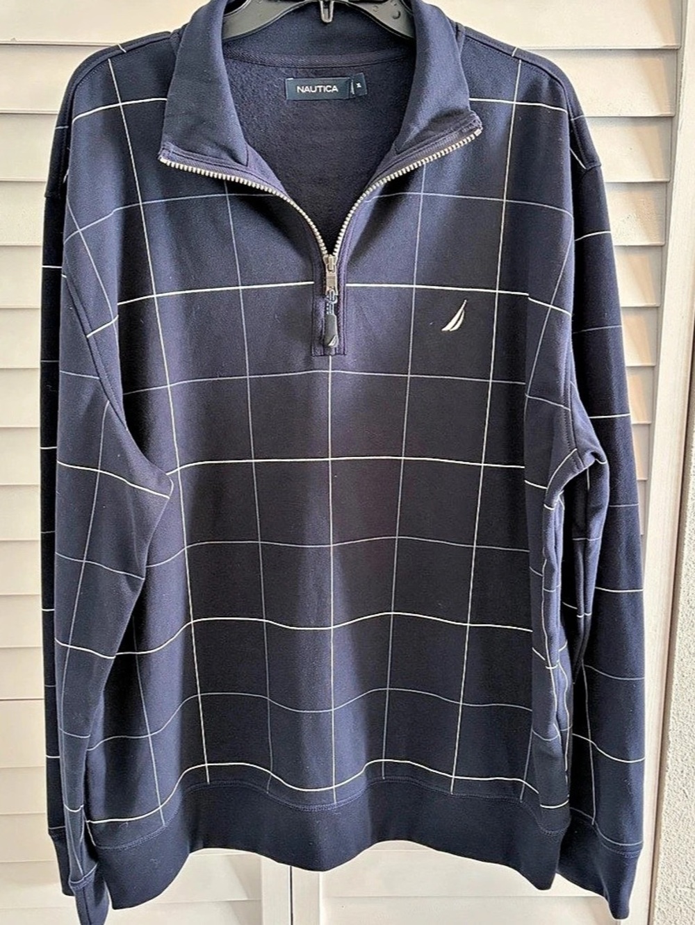 Nautica Windowpane Quarter-Zip Sweatshirt Men's Blue Pullover